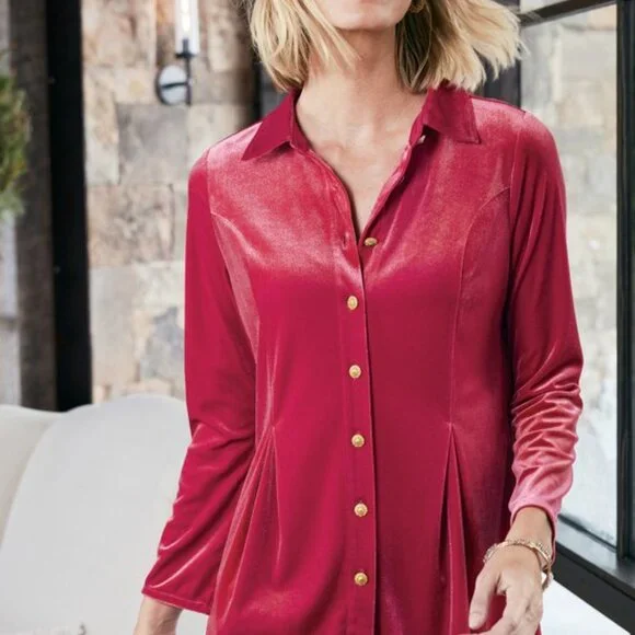 Soft Surroundings Enchanted Velvet Shirt in Navy New With Tags - Picture 4 of 5